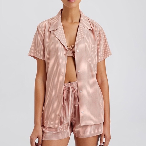 SOLID & STRIPED Tops - Solid & Striped Dahlia Top Baby Polkadot Taupe Button Front Collared Large